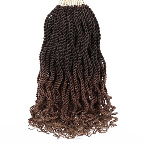 Leeven 10 Inch Senegalese Twist Crochet Hair with Curly Ends 8 Packs Ombre Blonde Brown Pre Looped Wavy Crochet Braids Small Hanava Twist 3 Tone Synthetic Braiding Hair for Women Girl Kids #1B/30/27