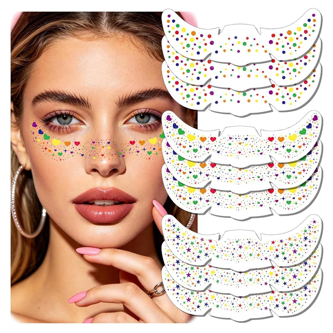 5 x Pride Rainbow Glitter Freckles Face Tattoo Sparkle Heart Freckles Makeup Patches Temporary Tattoos Stickers Cute Rainbow Body Sweetheart Outfit Accessories for Women Festival Parade Rave(pride9)