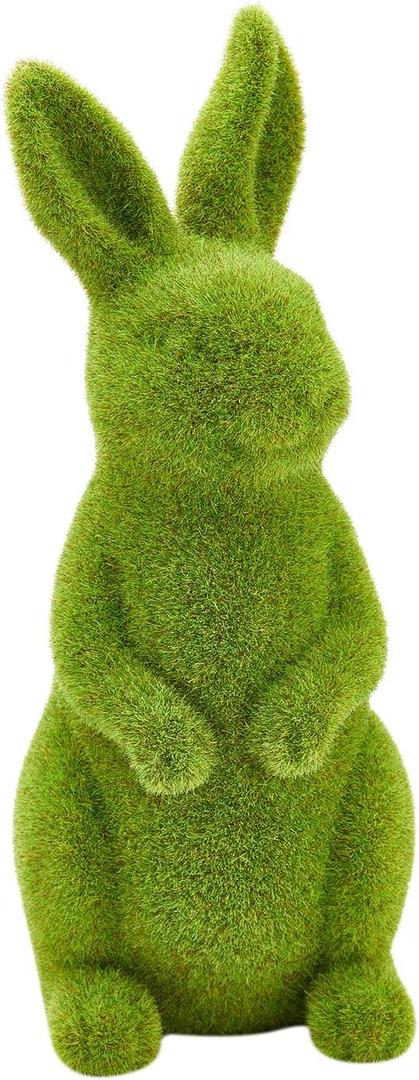 Easter Bunny Decorative Ornament Garden Decoration Artificial Green Moss Rabbit Sculpture Easter Decoration Party Gifts Baking Table and Home Decoration (9.5in Standing Rabbit)