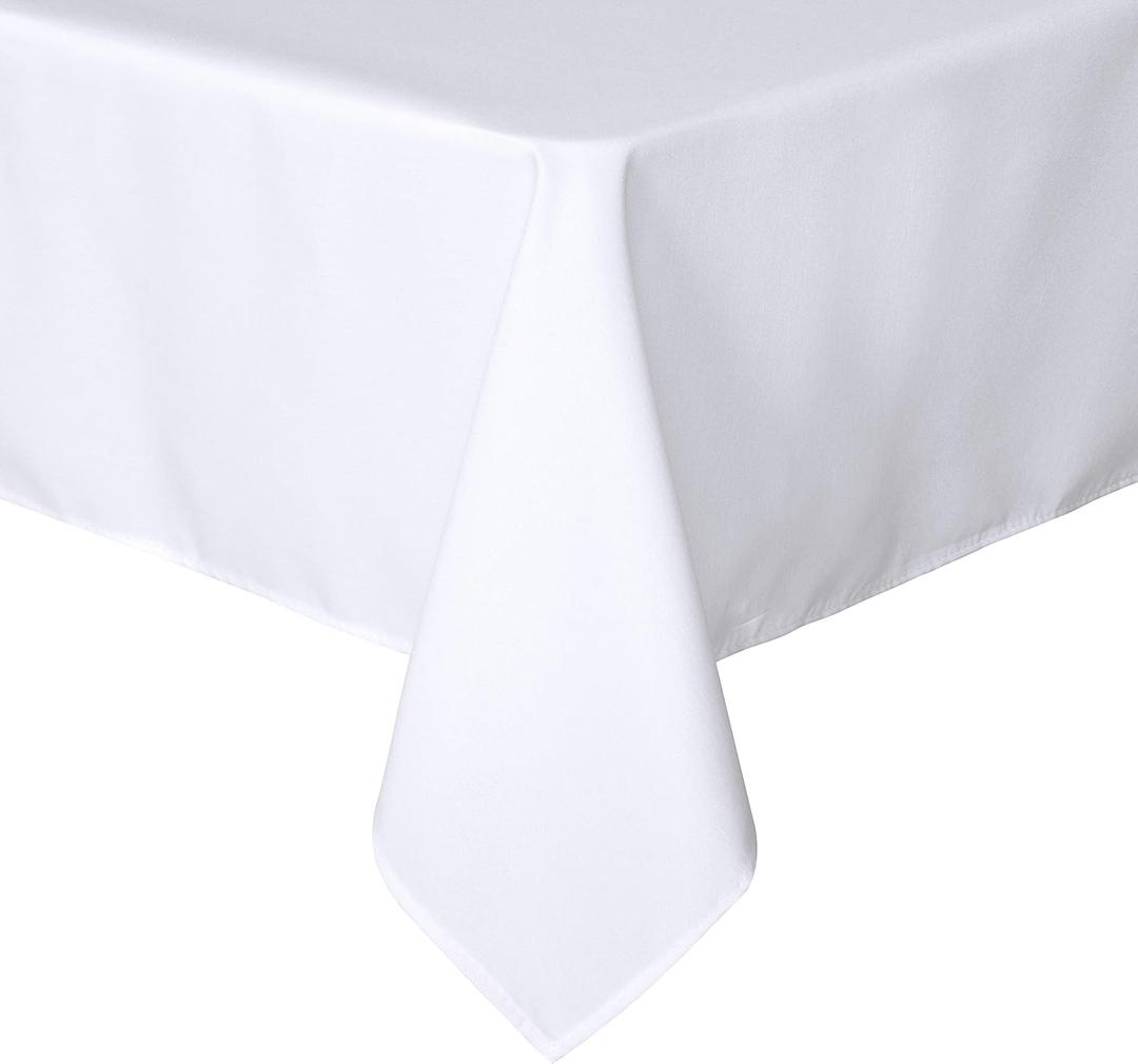 Amazon Basics 100% Cotton Rectangular Tablecloth, 60 x 86 Inch, White, Fits 6–8 Seat Table