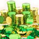 240 Pcs St. Patrick's Day Gold Coins with Shamrock Confetti Plastic Shamrock Gold Green Lucky Coins Clover Confetti for Irish Party Birthday Baby Shower Decorations