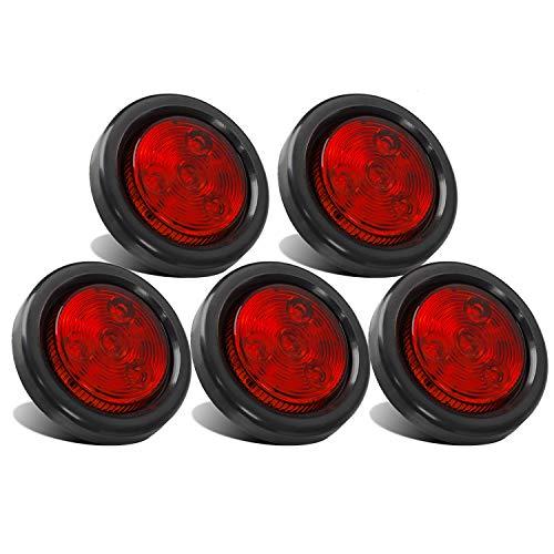 Partsam 4pcs 2 inch Red 4 LED Round Sealed Trailer Clearance Marker Light [DOT Approved] Mount Grommet/Pigtails Hardwired