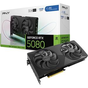 PNY NVIDIA GeForce RTX 5080 Slim Dual-Fan, Dual-Slot OC Graphics Card (16GB GDDR7, SFF-Ready, 256-bit, Boost Speed: 2730 MHz, PCIe 5.0, HDMI/DP 2.1, NVIDIA Blackwell Architecture, DLSS 4.5)