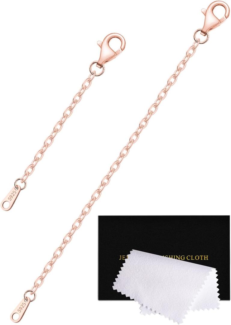 VANBARIS Necklace Extender Rose Gold Durable Necklace Extenders for Women, 925 Sterling Silver Chain for Bracelet Anklet, 2 Piece Set 2" 4" Inches