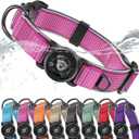 WhoseID AirTag Dog Collar, Waterproof Reflective Dog Collar with AirTag Holder and Magnetic Buckle, Heavy Duty Pet Collar for Small Medium Large Dogs, Rose Small