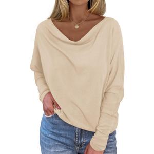 Okiwam Women's Fall Tops Cowl Neck Long Batwing Sleeve Shirts Oversized Tunic Dressy Casual Blouses 2026 Fashion Clothes (Beige, XS)