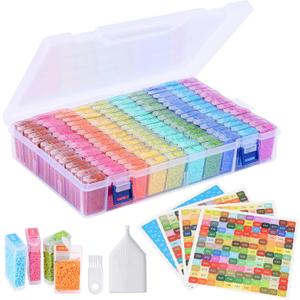 Zefy 140 Grids Diamond Painting Storage, Diamond Art Storage with 447 Colors Labels Stickers, Diamond Art Trays Accessories Bead Organizer Containers