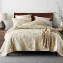 ENASAL Cotton Bedspread Quilt Sets, Reversible Bedding Coverlet Sets Comforter, Floral Paisley Bedspread (Yellow, Queen Size)