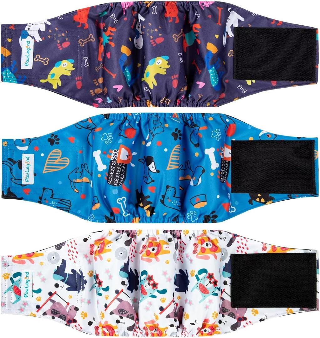 Paw Legend Washable Dogs Diapers Male Dog Belly Bands for Male Dogs Diapers Reusable Puppy & Doggie Diapers Male (3 Pack, X-Large)