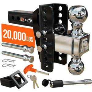 Adjustable Gooseneck Drawbar Trailer Hitch - 20,000 LBS, Fits 2 and 2-5/16 Inch Balls, US Gov Tested & Certified, Gooseneck Trailer Hitch Adapter for RV Towing, Motorcycles & Powersports