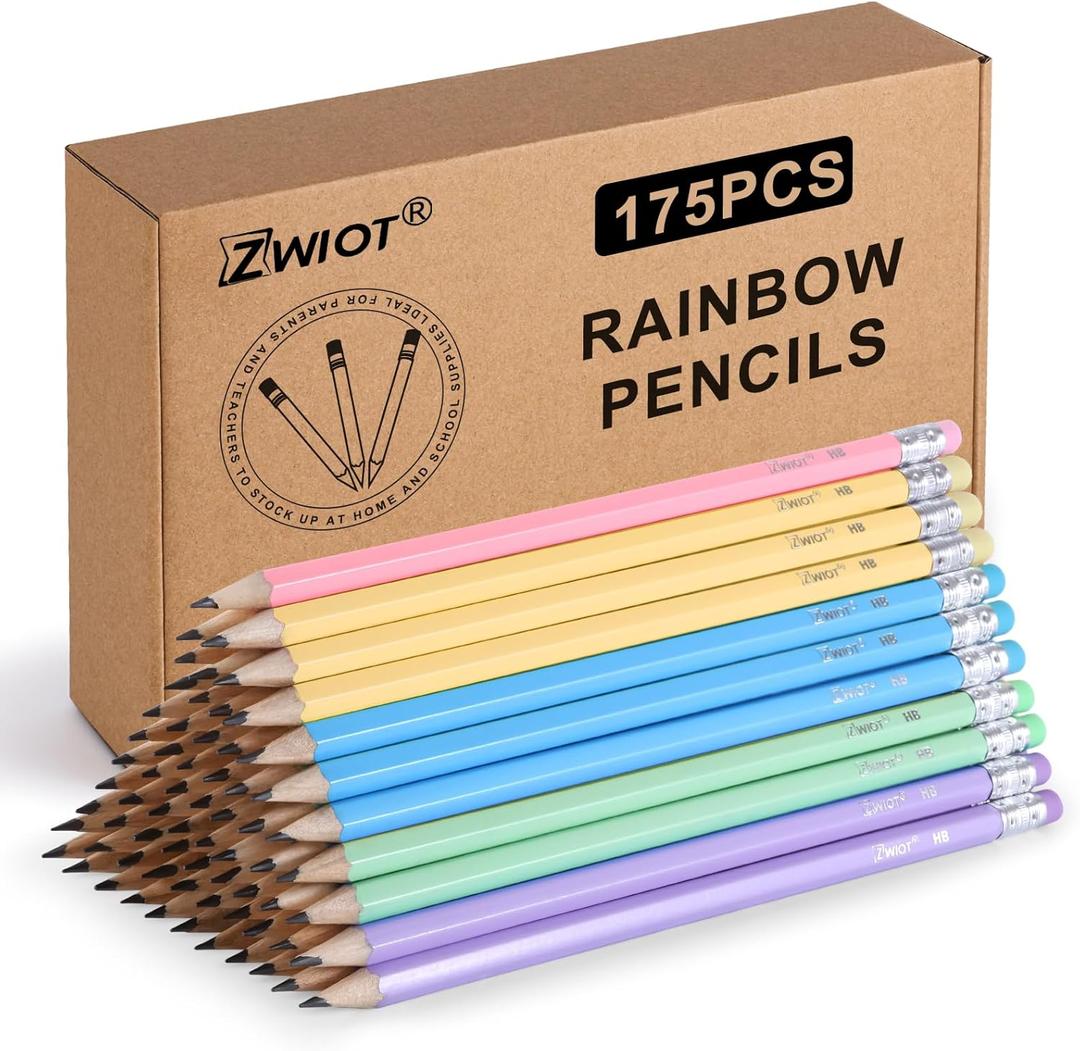 ZWlOT Wood-Cased Pencils, Pre Sharpened Pencils, 175 Count #2 HB Pencil with Eraser Bulk, School Classroom Teacher Supplies Gifts (Pastel Colors)