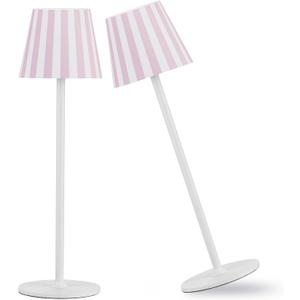 2 Pack Cordless Table Lamp, 5000mAh Portable Rechargeable LED Desk Lamp, 3 Color Modes Stepless Dimming Table Light with Memory Function, for Dinner, Patio, Home, Restaurant. (white-pink)