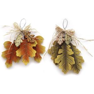 Wooden Hanging Fall Leaves Decor Set of 2, Maple & Oak Leaves Rustic Autumn Themed Decor for Front Door & Wall, 10.5" X 7.75"