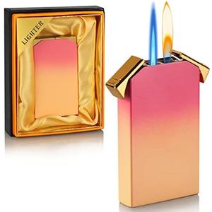 Kantion Dual Flame Lighter - Switchable Torch & Soft Flame, Refillable Butane, Cool Pipe Lighter - Unique Gift (Pink, Without Fuel)