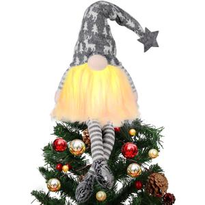Christmas Tree Topper with Lights,Gnome Tree Topper Lighted Christmas Tree Topper 24 Inch Gnomes Christmas Tree Decorations, Christmas Home Decor-Grey (Gray)