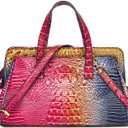 Women Fashion Crocodile Print Handbag Shoulder Satchel Top Handle Crossbody Bag (1-colorful Rose and Blue)