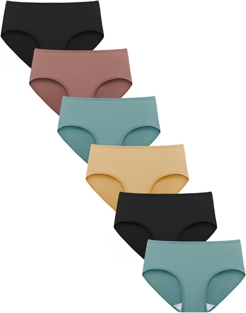 Underwear Women Pack Soft Cotton Mid/Low Rise Women's Panties 6 Pack (2 Black/2 Turquoise/1 Beige/1 Toffee)