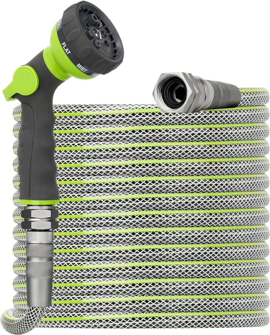 50 FT Non-Expandable Garden Hose Heavy Duty Flexible Water Hose for Home & Yard Use, 1/2" ID, 3/4" Solid Swivel Fittings, Kink & Leak Resistant