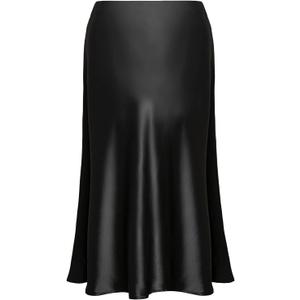 Basoteeuo Midi Skirts for Women High Waist Satin Summer Casual Sexy Midi Length Elastic Skirt (Medium, Black)