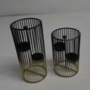 Juvale Set of 2 Black and Gold Geometric Candle Holders for Modern Table Decor (2 Sizes) - Black and Gold Candle Holder Set for Table Centerpieces