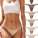 TIICHOO Period Thong Underwear for Women Lace Period Panties Thong Light Absorbency Leakproof Underwear Pack of 6 (Medium, Brown/Sand/Khaki)