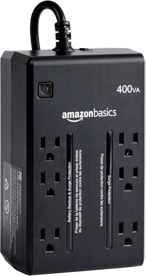 Amazon Basics UPS Battery Backup & Surge Protector 400VA/255W, 6 Outlets, Standby Uninterruptible Power Supply, for Power Outage Protection, Compact, Black
