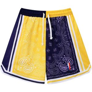 DIOTSR Mens Retro Basketball Shorts Running Athletic Graphic Shorts Streetwear Designer with Pockets (X-Large, Paisley 2 - Purple Yellow)