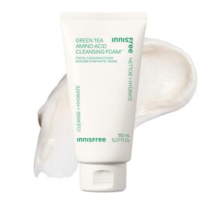 2 x innisfree Green Tea Amino Acid Cleansing Foam, Sulfate-Free Hydrating Korean Face Wash, Gentle Lather, pH-Balanced Skincare