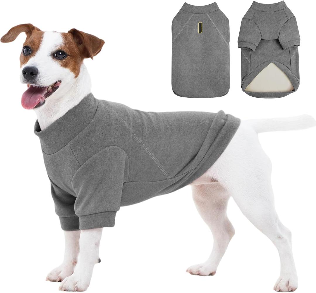 FUAMEY Small Dog Sweater Solid, Turtleneck Fleece Doggy Shirt Pullover, Soft Puppy Sweatshirt with Leash Hole Cozy Winter Clothe for Dogs Pet Indoor Pajamas, Maltese, Chihuahua, SchnauzerGrey, XS