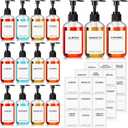 Mumufy Set of 12 Coffee Syrup Dispenser PET Syrup Pump Bottle Black Plastic Container with 27 Labels for Kitchen Restaurant Home Bar Accessories Organization(7 oz)