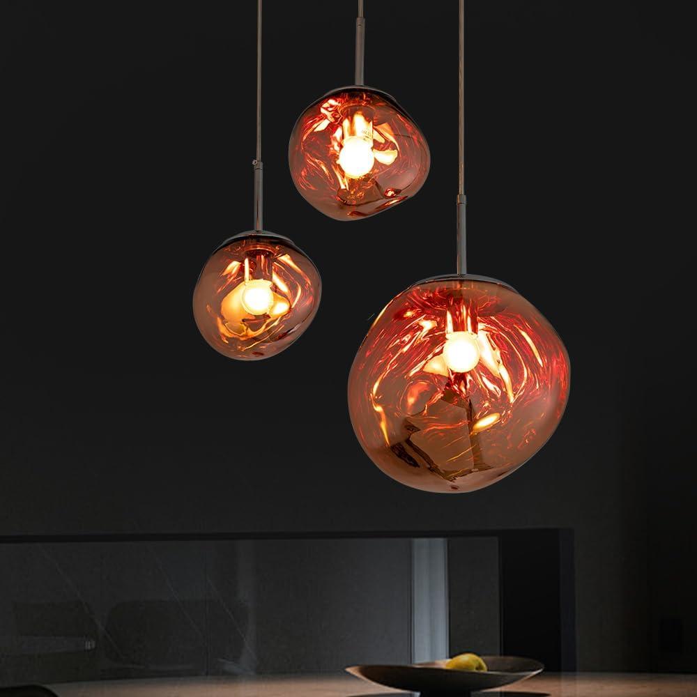 Sedelan Cluster 3-Light Pendant Light, Island Light Lava Effect When Lit & Mirror Finish When Off, Metal & PE Shade, Modern Pendant Lighting for Kitchen Island Dining Living Room,Globe Blown Rose Gold