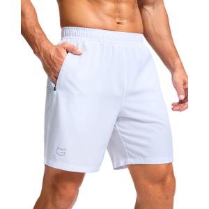 G Gradual Men's Athletic Running Shorts with Zipper Pockets Quick Dry 7"/ 5"/ 9" Workout Gym Shorts for Basketball Hiking(White,7L)