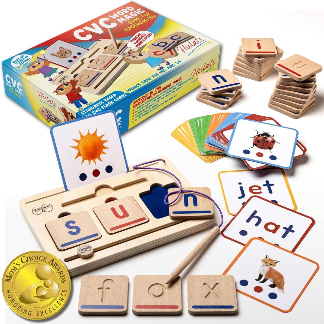 CVC Word Magic: Montessori Reading Game for Kindergarten Phonics Mastery, Learn to Read & Write 50 Sight Words for Toddlers 2-4 Years, Montessori Toy for 2+ Year Old, Letter Tracing Tiles, Flash Cards