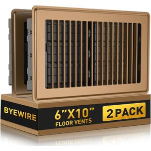 6x10 Floor Register, Heavy Duty Steel Walkable Floor Vents Covers, Adjustable Air Supply Lever Register Vent Cover for Home Floor and Wall, Fits 10x6 and 6x10 Duct Opening, 2 Pack, Brown