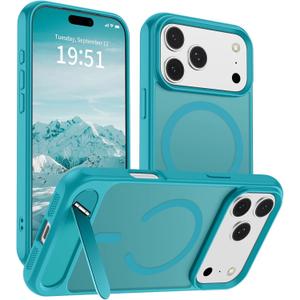 SUPFINE Magnetic for iPhone 17 Pro Case (Built-in Invisible Kickstand)(Compatible with MagSafe)(Military Grade Drop Protection) Translucent Matte Shockproof Phone Cover,Lake Blue