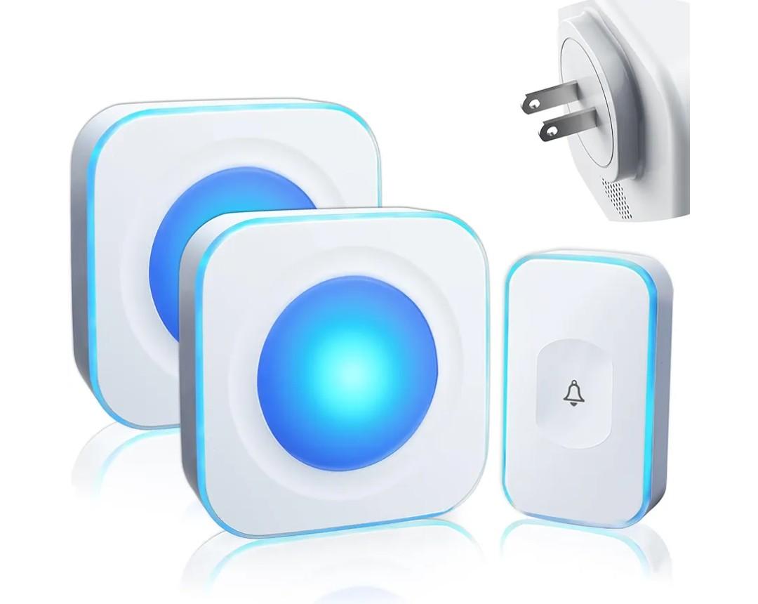 Wireless Doorbell 1200 feet Waterproof Door Bell with Flash LED Light 36 Melodies 4 Volume Levels (2 Receivers& 1 Touch Button, White JSIEEM)