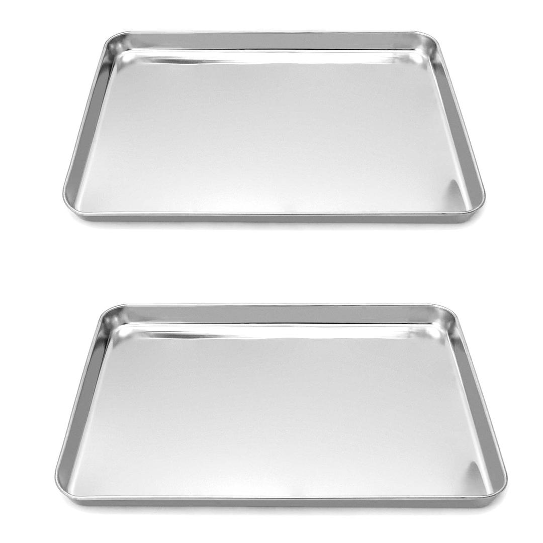 QWORK Stainless Steel Instrument Tray, Utility Tray Tool Organizer Trays for Lab Instruments, 15-3/4 x 11-13/16 x 1", 2 Pack