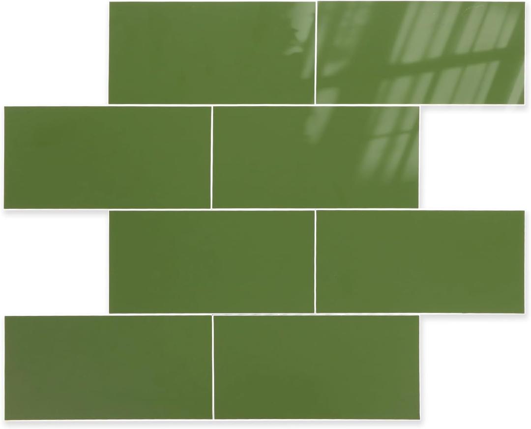Effortless Elegance 10 Sheet Peel and Stick Backsplash, Self Sticky Adhensive Soft-Glossy Marble Tile, 12'' Green Subway Tile for Kitchen Wall, Waterproof Stick on Backsplash for Bathroom