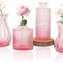 Set of 4 Glass Bud Vase Set, Small Vintage Clear Flower Vase Centerpieces for Table Bulk Cute Rustic Style Mini Vase for Home Decor Wedding Baby Shower Birthday Party(Ombre Pink)