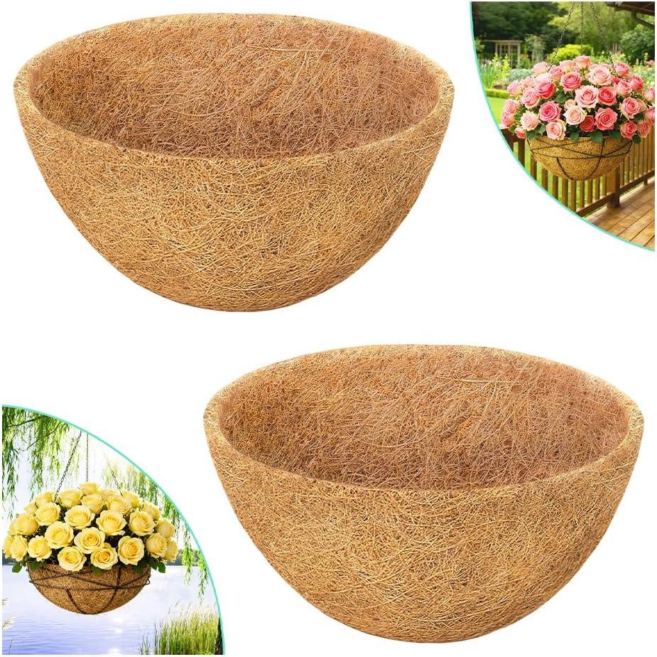 2 Pack 18 Inch Round Coconut Liners for Planters- Natural Hanging Basket Coco Coir Liners Replacement, Coconut Fiber Liner for Outdoor Garden Plants, Flower Pot, Vegetables, Fence, Decks
