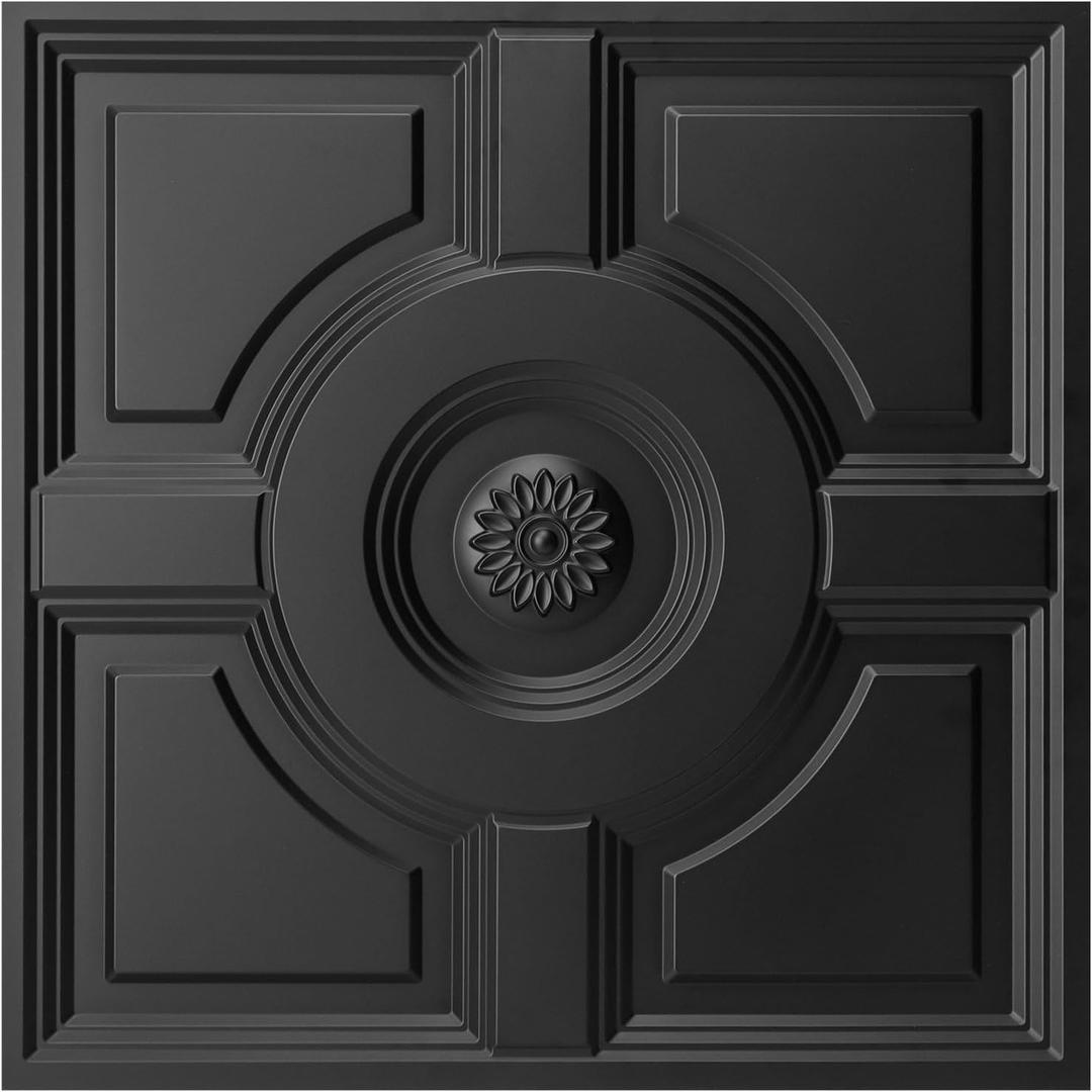 WOWSTAR 12-Pack 24"x24" Drop Ceiling Tiles, Waterproof Ceiling Panels, Only Fit into the Grid, Black