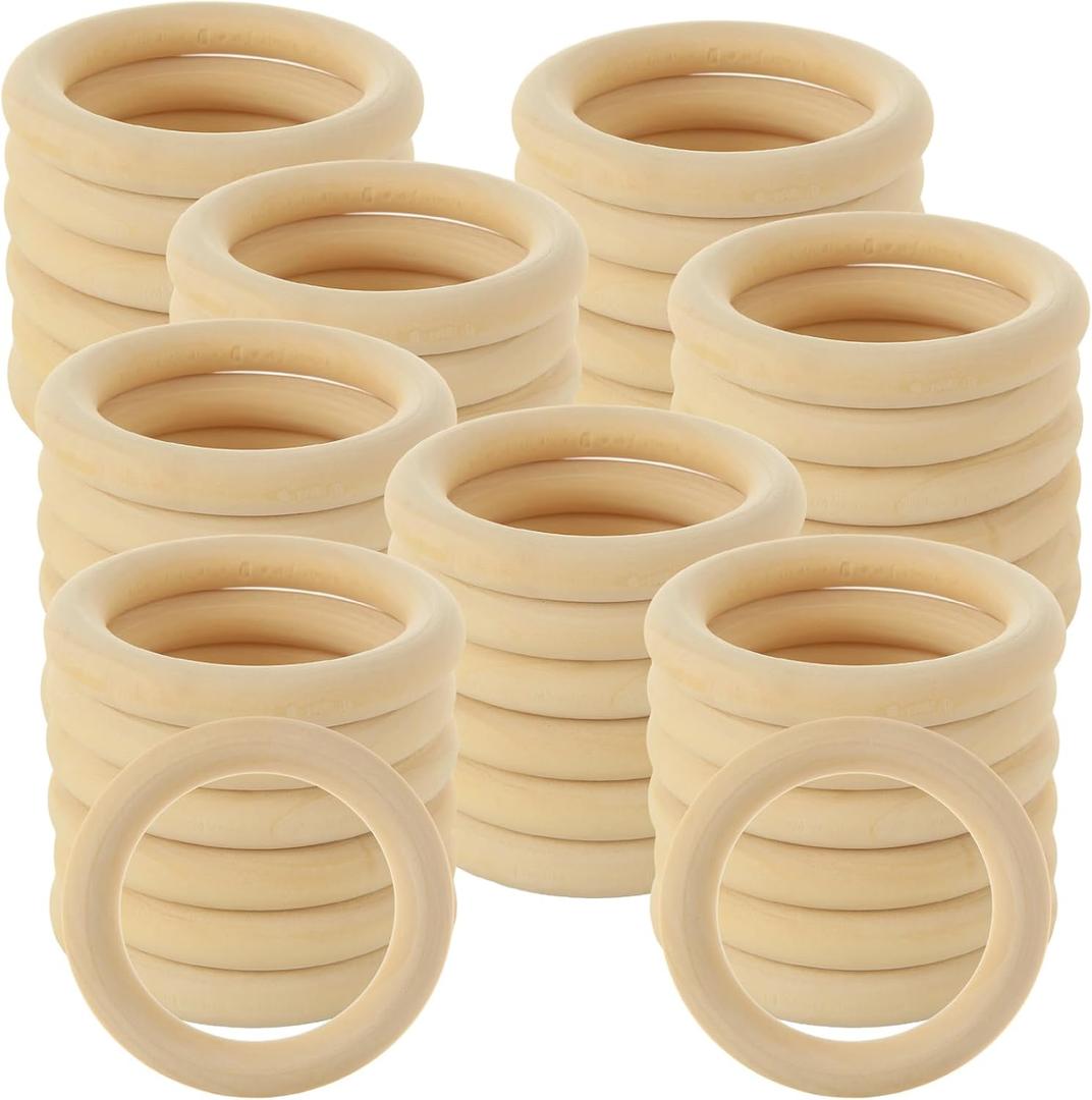 50PCS 3 inch Wooden Rings for Crafts Unfinished Wood Rings 70mm Wooden Rings Macrame Rings Solid Natural Wood Rings for DIY Crafts, Connectors Jewelry Making