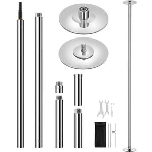 Yaheetech Dance Pole Portable Dancing Pole Height Adjustable 6.9ft-9ft Static Spinning Pole for Apartment, Silver/Argent