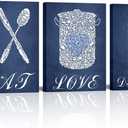 sechars Navy Blue Kitchen Decor Kitchen Accessories Eat Sign Wall Art Modern Blue Dining Room Decorations Pictures Ready to Hang