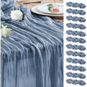 Wokceer Cheesecloth Table Runner 12Pack 10FT Dusty Blue Boho Gauze Fall Thanksgiving Cheese Cloth Table Runner for Party Long Rustic Sheer Table Runners for Baby Bridal Shower Wedding Easter Table