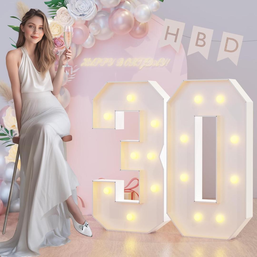 3FT Marquee Light Up Numbers 30th Birthday Decorations for Her Him, Large Marquee Numbers 30 Thirty Years Olds Party Decor, Big Mosaic Numbers Anniversary Decorations