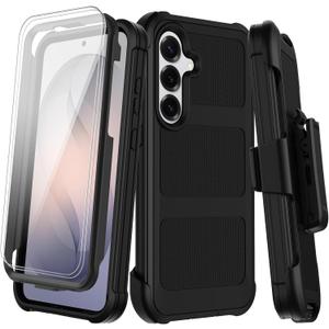 for Samsung Galaxy S26 Case with Belt Clip Holster,Heavy Duty Shockproof Drop Protection Bumper Case w/Screen Protector,Military Grade Rugged Durable Phone Cover (Black, Galaxy S26)