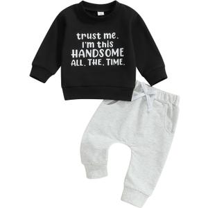 Toddler Baby Boy Fall Clothes Letter Print Long Sleeve Sweatshirt Elastic Pants Cute Kids Winter Outfits (3-6 Months)