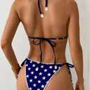 Tainehs Ribbed Two Piece Bikini Sets for Women Sexy Halter Triangle Top Swimsuit String Thong Bathing Suit (Blue, L)