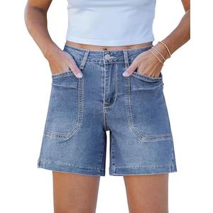 luvamia Jean Shorts for Women Trendy Mid Rise Casual Summer Jorts Distressed Cut Off Stretchy Denim Shorts with Pockets, L